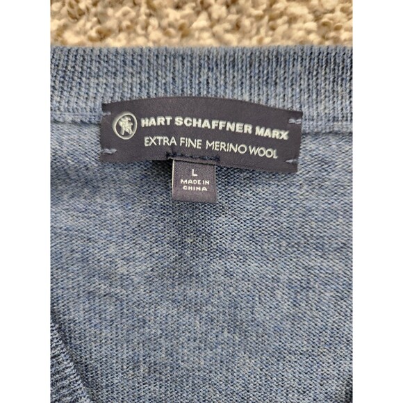 HART SCHAFFNER MARX Extra Fine Merino Wool Blue Sweater Vest Mens Size Large - Picture 3 of 5